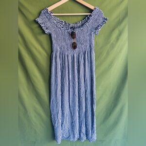 Bardot Gingham Smocked Off Shoulder Mini Dress Black White Size S